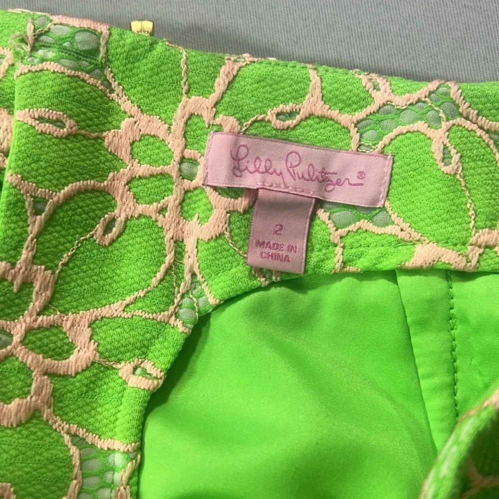 Lily Pulitzer pencil skirt floral lace size 2 lime green and light pink - Picture 6 of 9